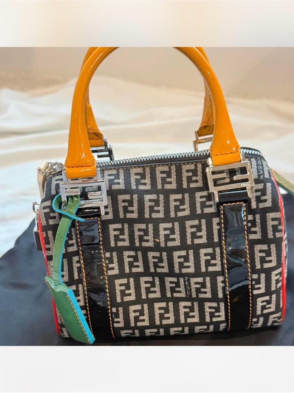 Fendi Zucchino Canvas and Patent Leather mini Boston Bag